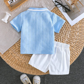 جديد children's كاجوال cartoon embroidered أكمام قصيرةd shirt and simple white shorts gentleman طقم قطعتين