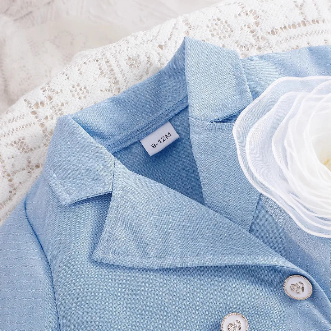 جديد fashion صيف أطفال clothing solid color trendy بدلة أكمام قصيرة توب بليسيه جيب طقم بنات clothing sets