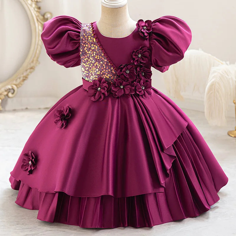 جديد flower بنت children's فستان thick forged cloth diagonal shoulder shiny flowers cute بنت فستان wedding gown