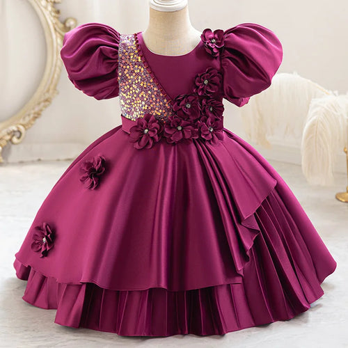 جديد flower بنت children's فستان thick forged cloth diagonal shoulder shiny flowers cute بنت فستان wedding gown