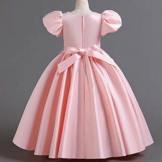 جديد بنات' فستان with bubble أكمام and satin fabric، طويل أميرة فستان، and performance costume for big children