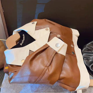 جديد بنات' طقم for ربيع وخريف season، موضة 2025 fashion leather jacket، half جيب، children's clothing طقم قطعتين