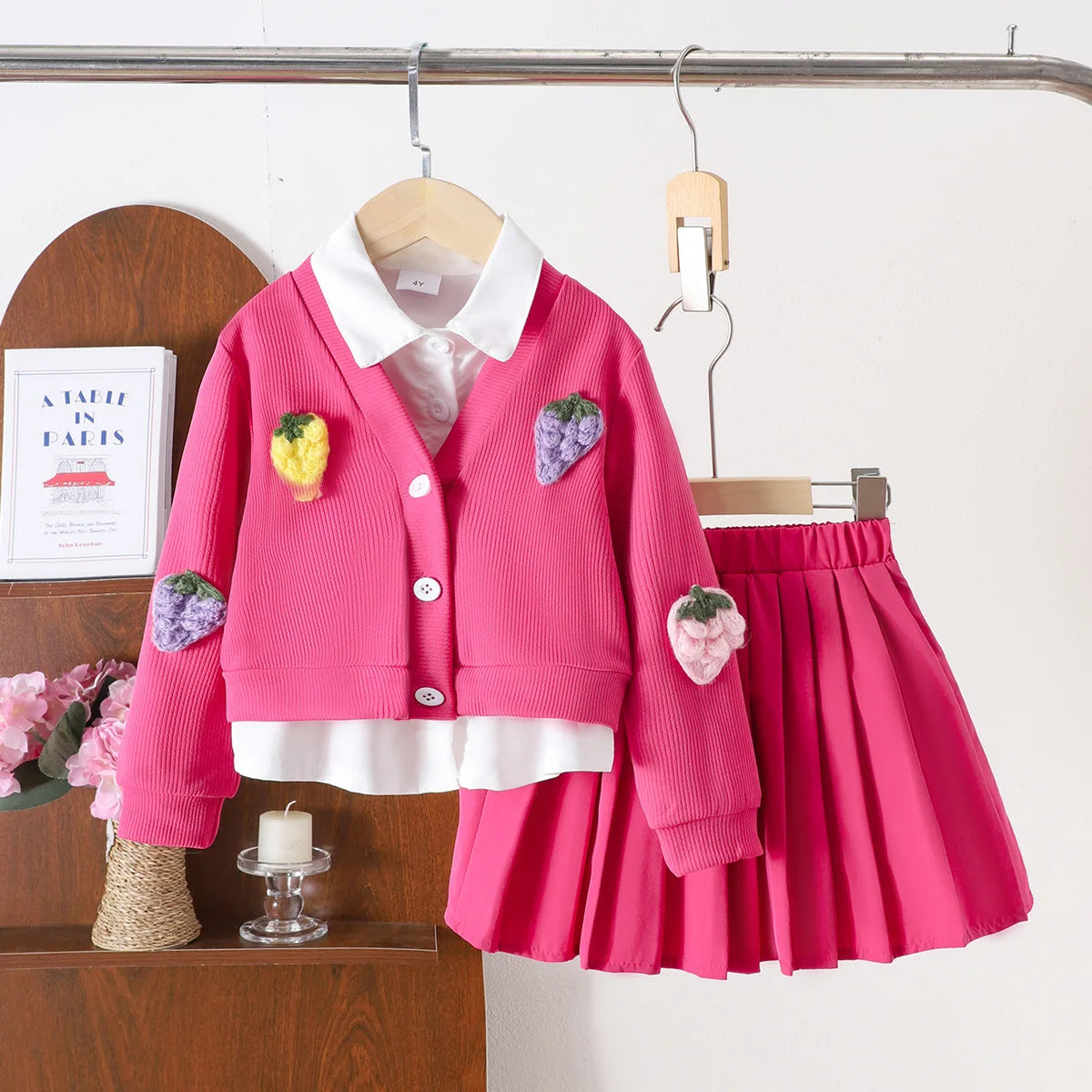 جديد بنات' شتاء بدلة solid color inner shirt knitted jacket بليسيه قصير جيب three piece طقم