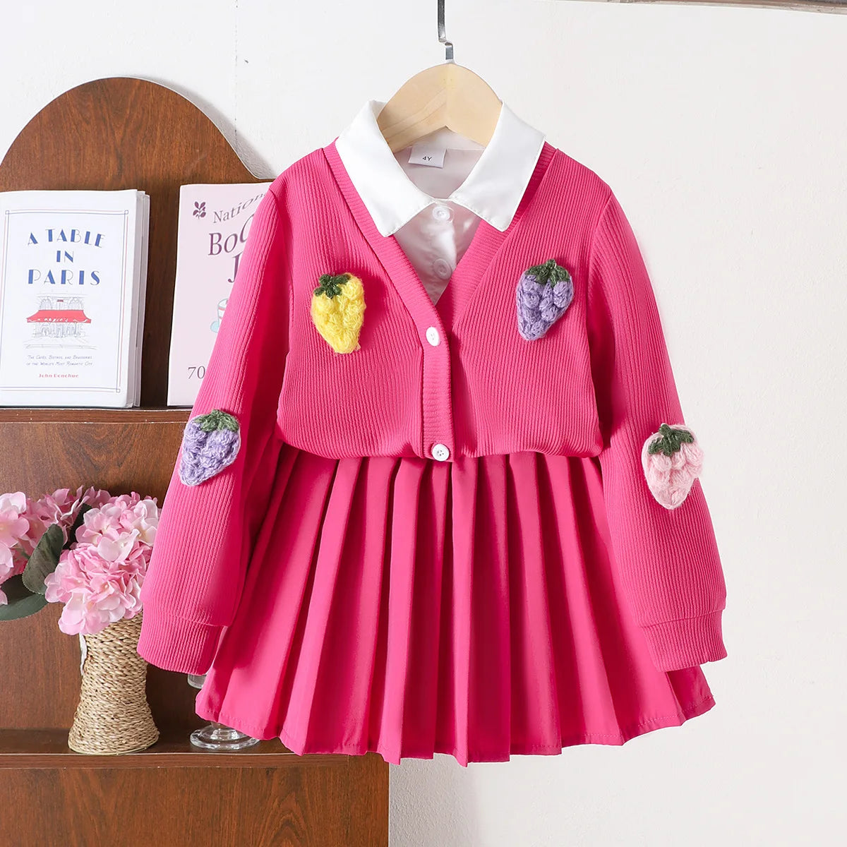 جديد بنات' شتاء بدلة solid color inner shirt knitted jacket بليسيه قصير جيب three piece طقم