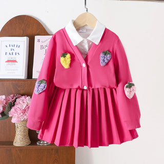 جديد بنات' شتاء بدلة solid color inner shirt knitted jacket بليسيه قصير جيب three piece طقم