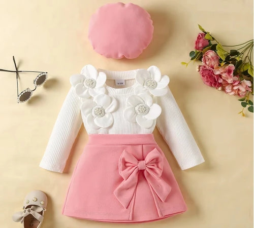 جديد infant بنت بدلة flower toddler baby بنت birthday فستان with hat أكمام طويلةd pink kid party فستان