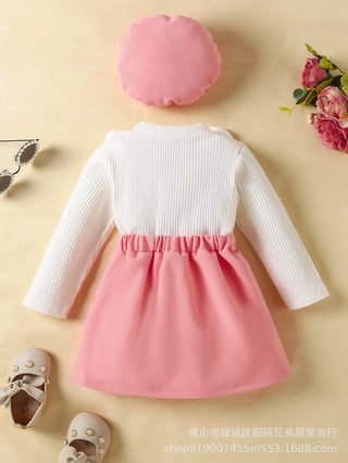 جديد infant بنت بدلة flower toddler baby بنت birthday فستان with hat أكمام طويلةd pink kid party فستان