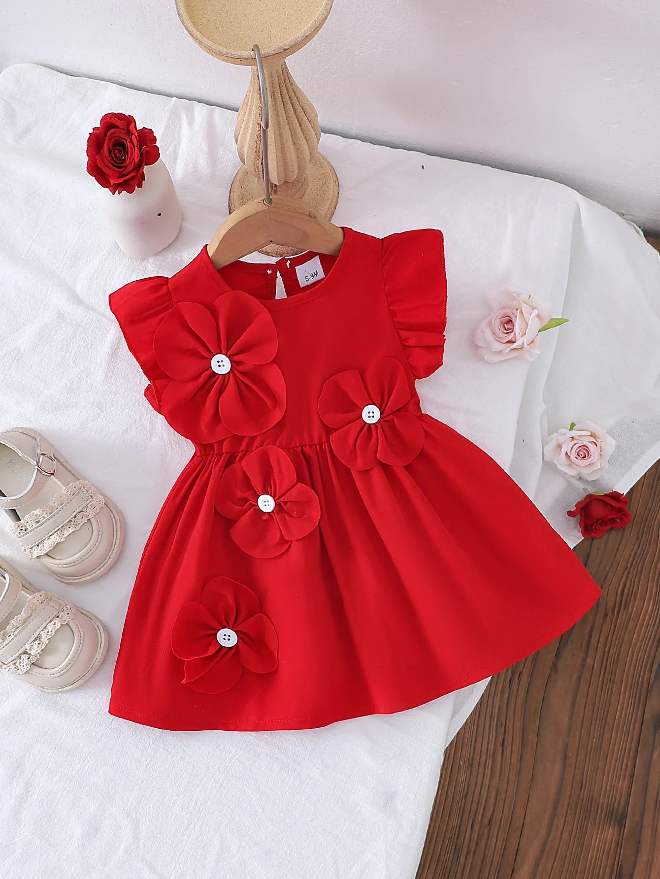 جديد newborn بنات red فستان formal embroidery and flower decor for daily occasions