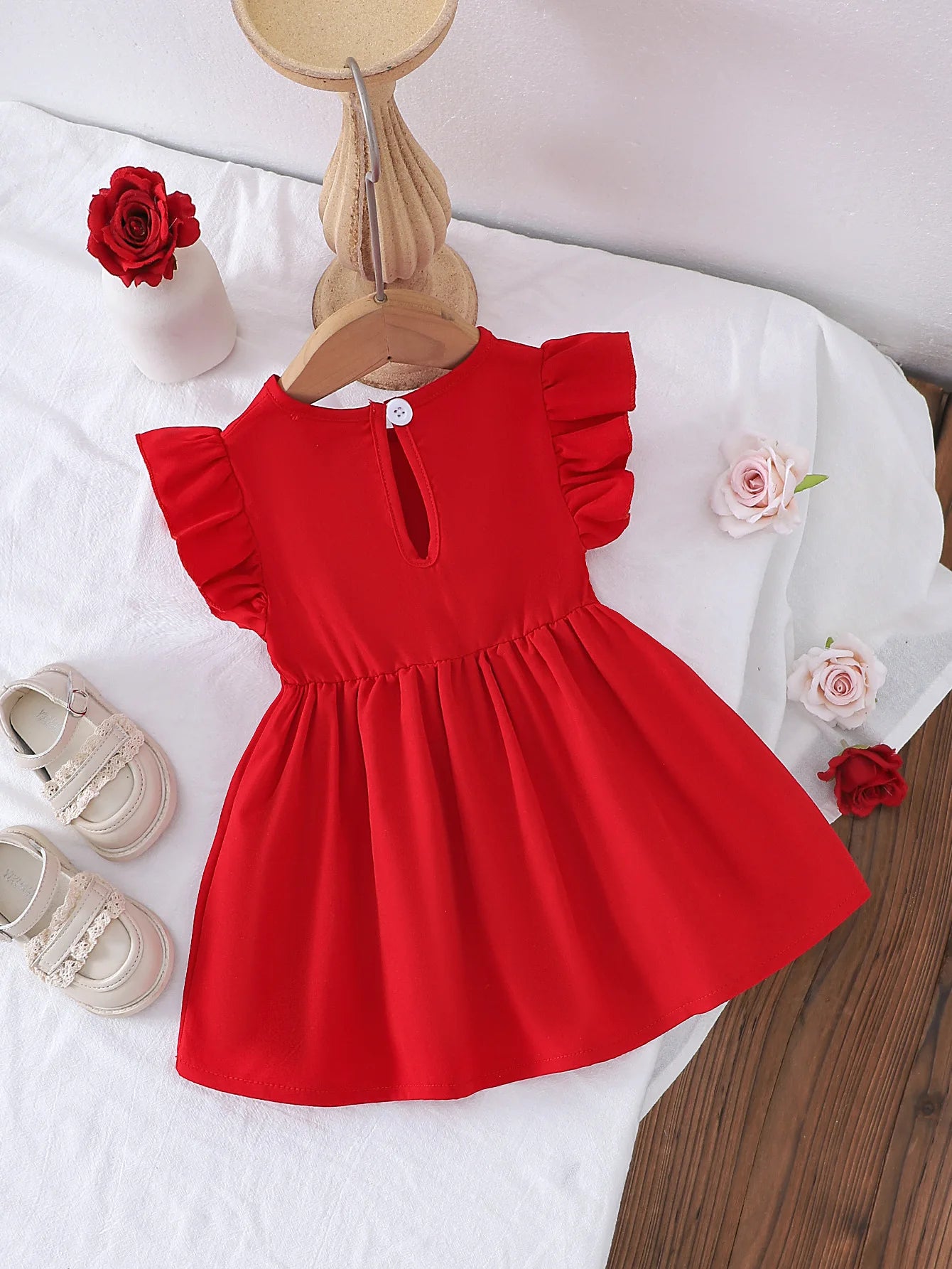 جديد newborn بنات red فستان formal embroidery and flower decor for daily occasions