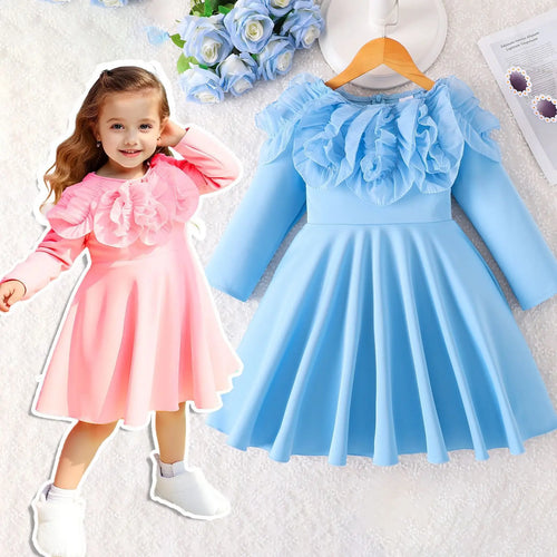 جديد ربيع وخريف small and medium children's clothing solid color أكمام طويلة lace collar أميرة فستان