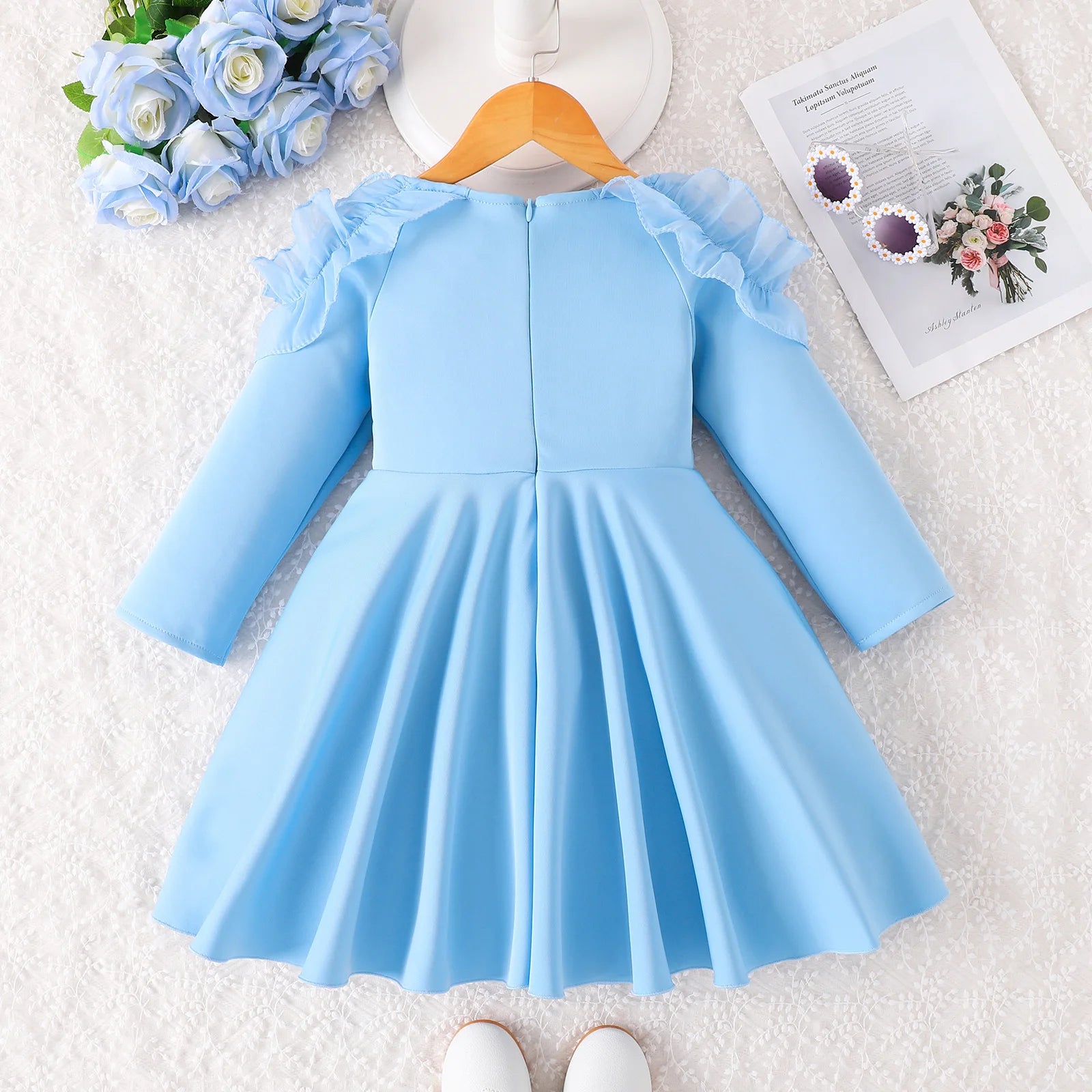 جديد ربيع وخريف small and medium children's clothing solid color أكمام طويلة lace collar أميرة فستان
