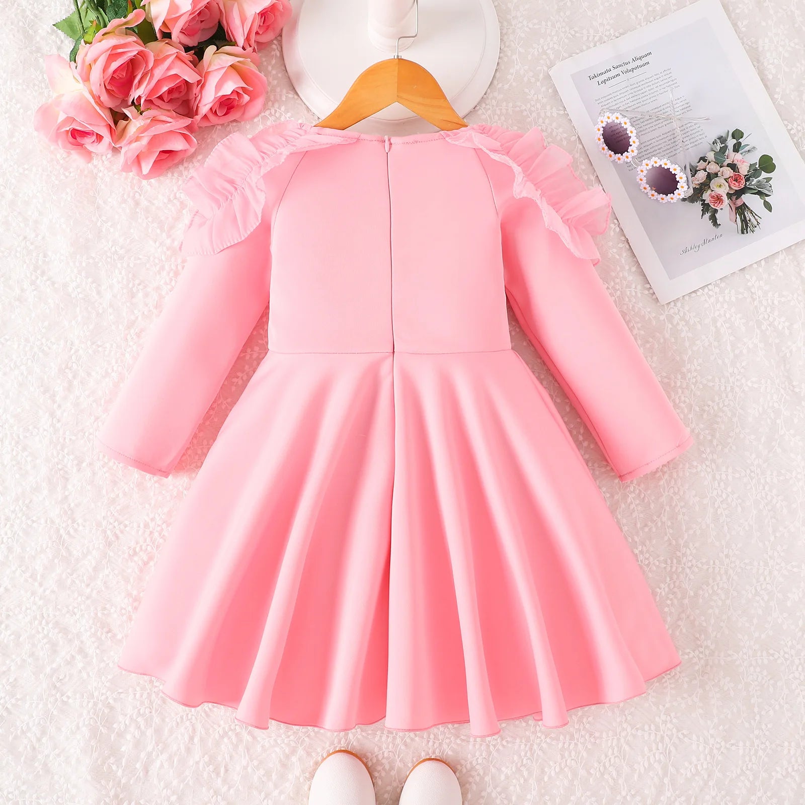 جديد ربيع وخريف small and medium children's clothing solid color أكمام طويلة lace collar أميرة فستان