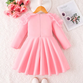 جديد ربيع وخريف small and medium children's clothing solid color أكمام طويلة lace collar أميرة فستان