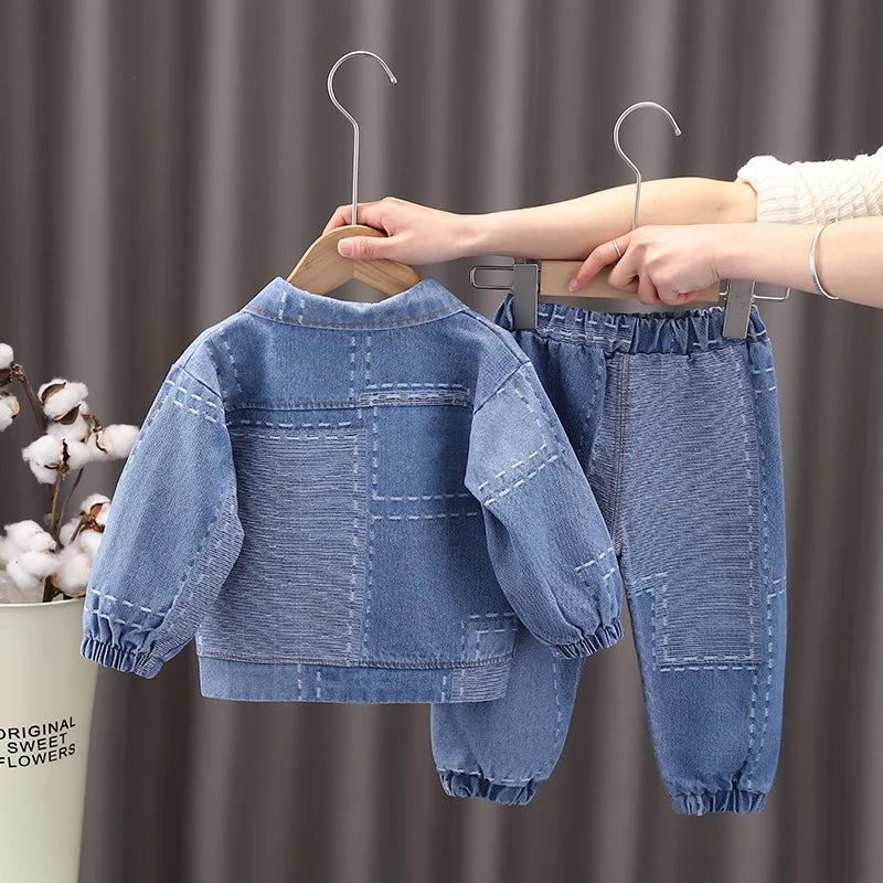 جديد ستايل ربيع خريف أولاد بنات clothes طقم children دينم jacket shirt pants 3pcs outfit أطفال دينم clothes