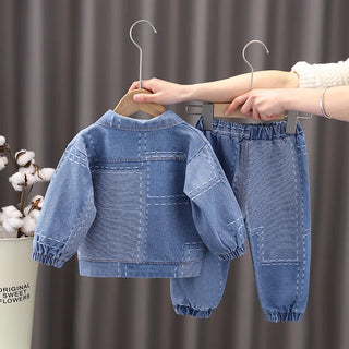 جديد ستايل ربيع خريف أولاد بنات clothes طقم children دينم jacket shirt pants 3pcs outfit أطفال دينم clothes