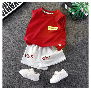 جديد صيف children's wear cool korean-ستايل بدون أكمام فيست طقم for أولاد 3-10 years old ناعم fabric minimum order 3sets