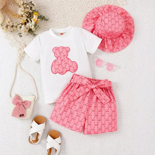 جديد صيف بنات' printed أكمام قصيرةd توب and printed shorts طقم