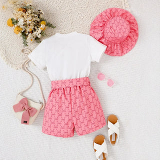 جديد صيف بنات' printed أكمام قصيرةd توب and printed shorts طقم