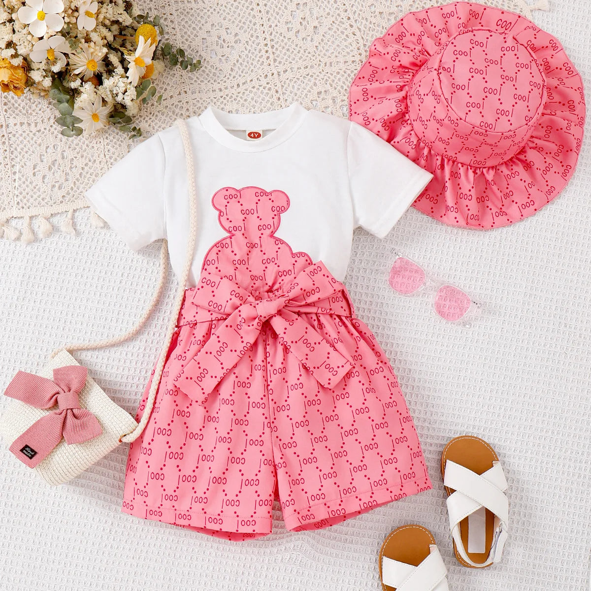 جديد صيف بنات' printed أكمام قصيرةd توب and printed shorts طقم