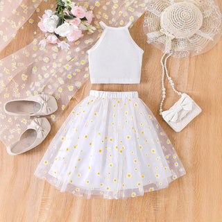جديد صيف بنات بدلة halter بدون أكمام tops for daisy تل جيب طقم قطعتين