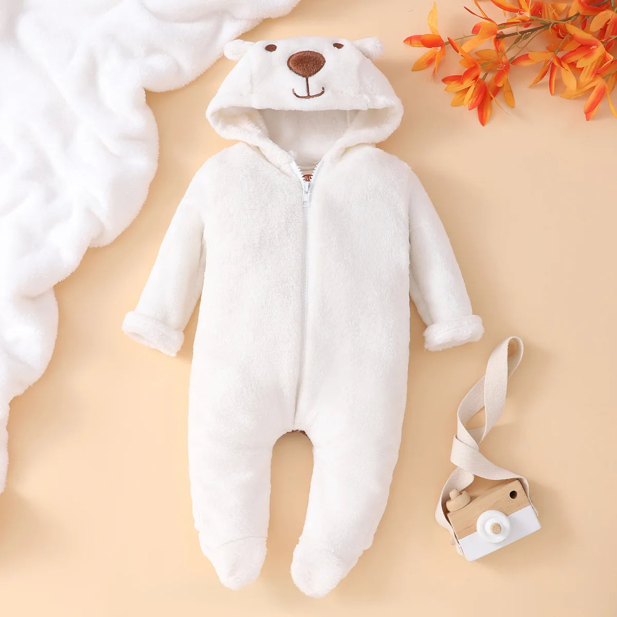 newborn شتاء thickened coral fleece جمبسوت cute infants climbing clothes