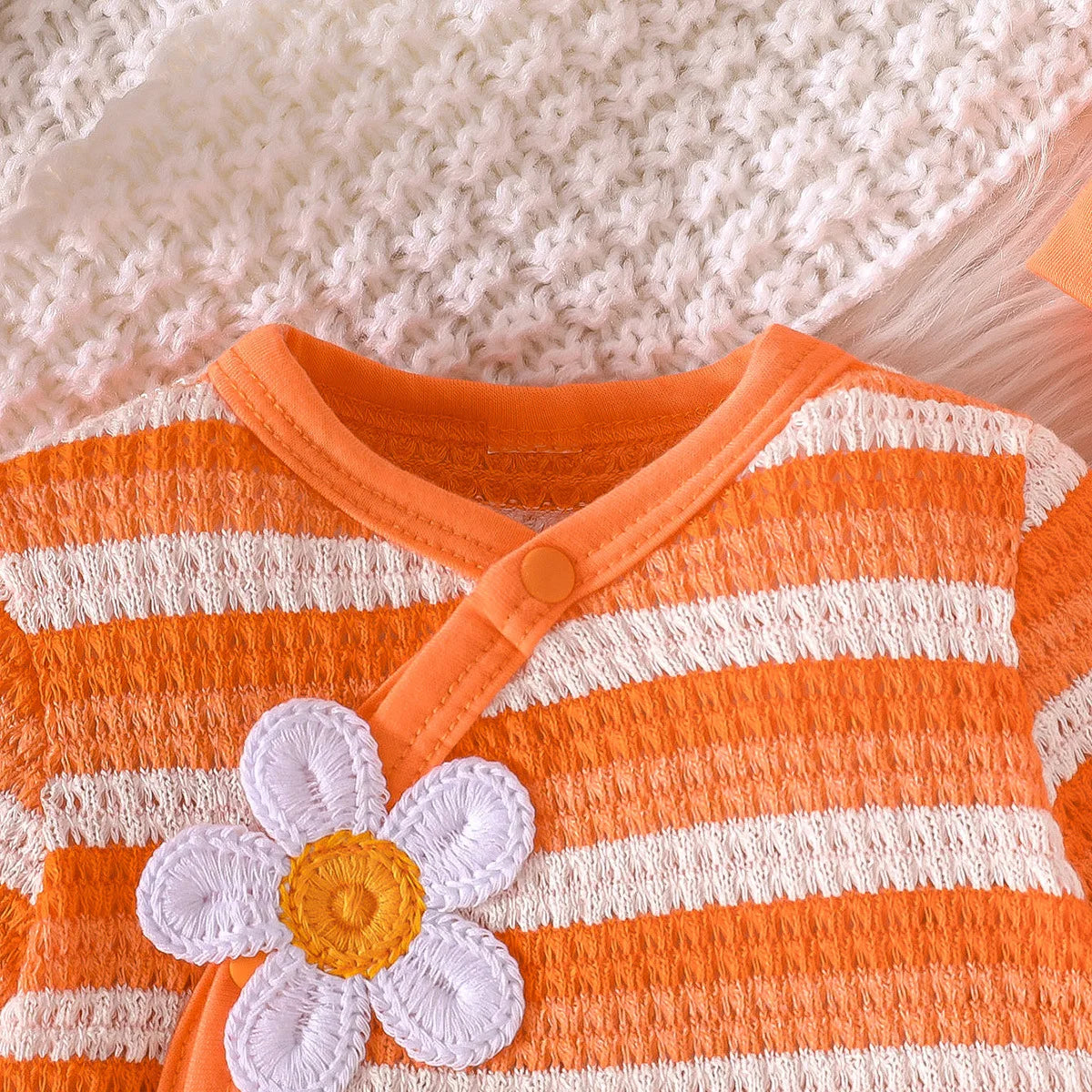 orange white striped جمبسوت with كاجوال pants floral flower hat cute cotton children's طقم of three for baby بنات