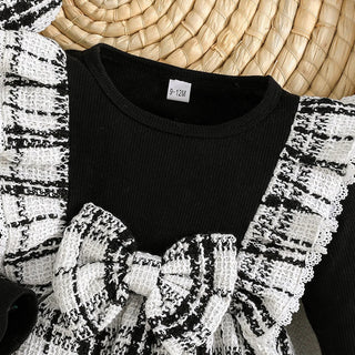 simple retro ستايل baby بنت فستان in black white plaid for ربيع خريف odm odm supply