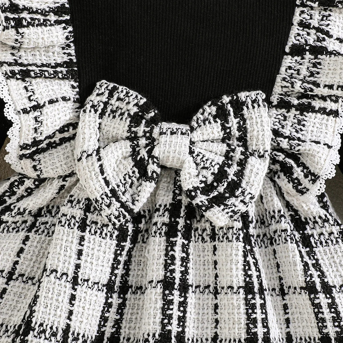 simple retro ستايل baby بنت فستان in black white plaid for ربيع خريف odm odm supply