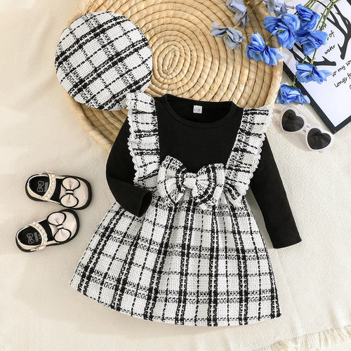 simple retro ستايل baby بنت فستان in black white plaid for ربيع خريف odm odm supply