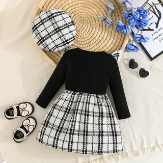 simple retro ستايل baby بنت فستان in black white plaid for ربيع خريف odm odm supply