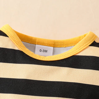 جيب طقم cute little bee stripe embroidered zhang zi back أكمام طويلة triangle coat 3pcs cotton fabric for صيف