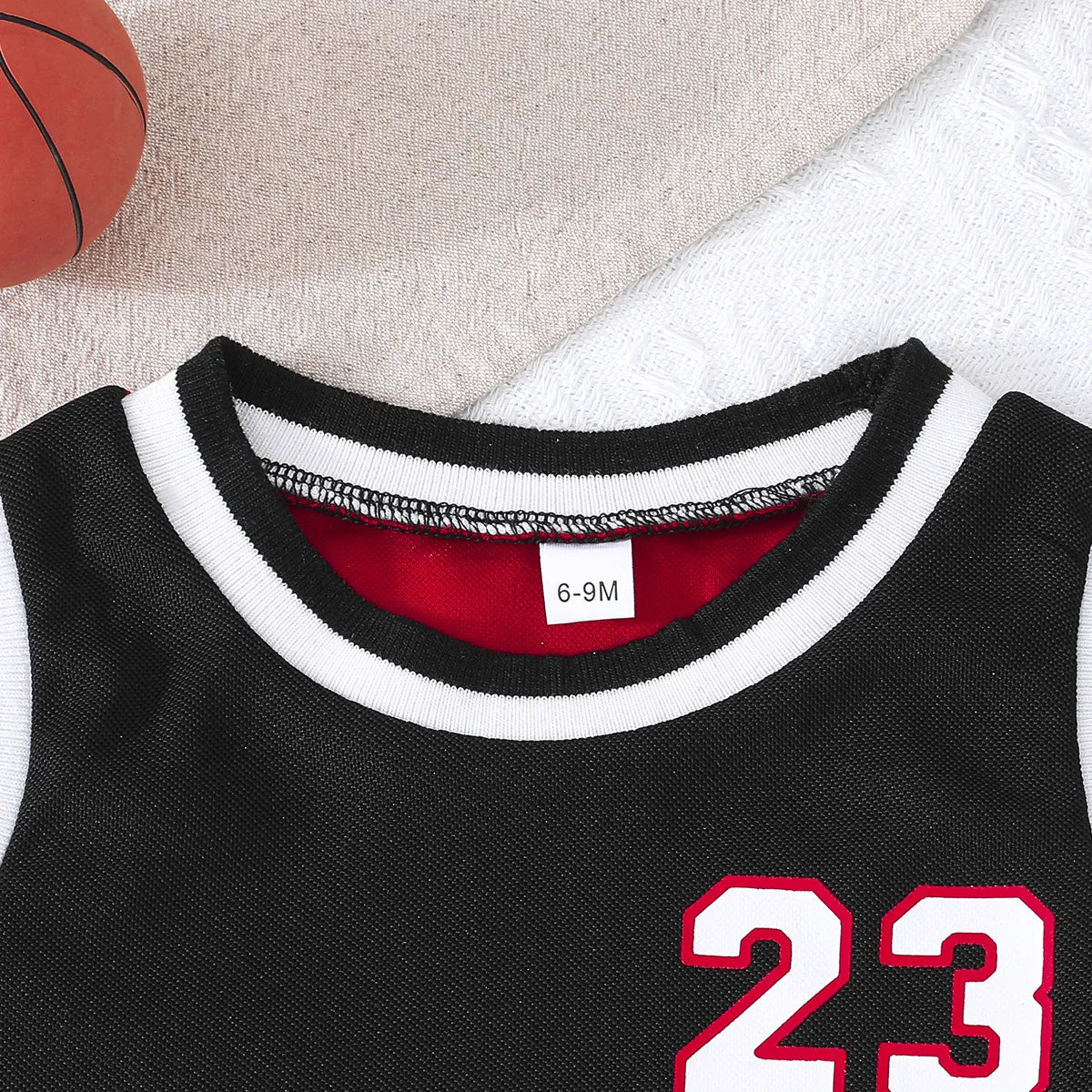 بدون أكمام black and red baby basketball بدلة with print pattern includes كاجوال fashion pants-طقم قطعتين