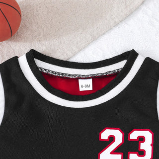 بدون أكمام black and red baby basketball بدلة with print pattern includes كاجوال fashion pants-طقم قطعتين