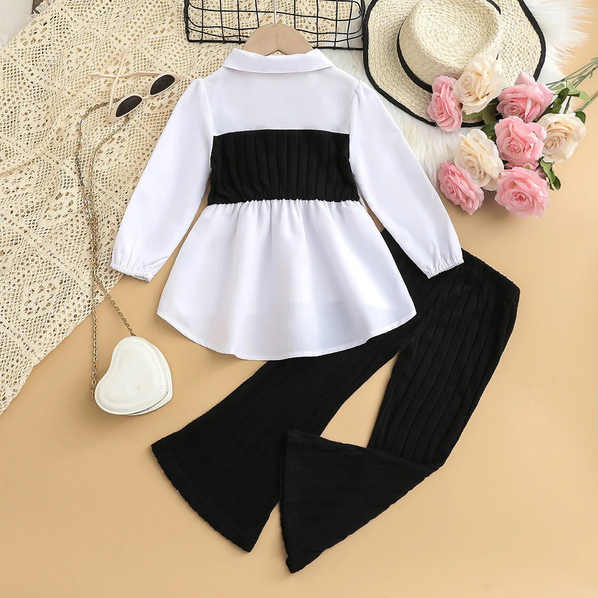 small fragrant wind بنات' كاجوال طقم قطعتين أكمام طويلة knitted jacket فيست with lace spliced shirt pants for foreign trade