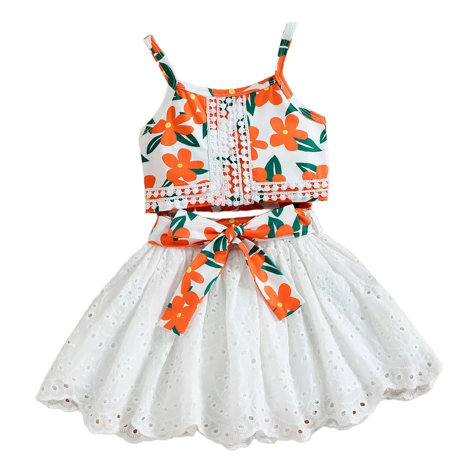 small بنات' كاجوال print بدون أكمام neck توب and bow جيب بدلة for ربيع and صيف breathable use clothes