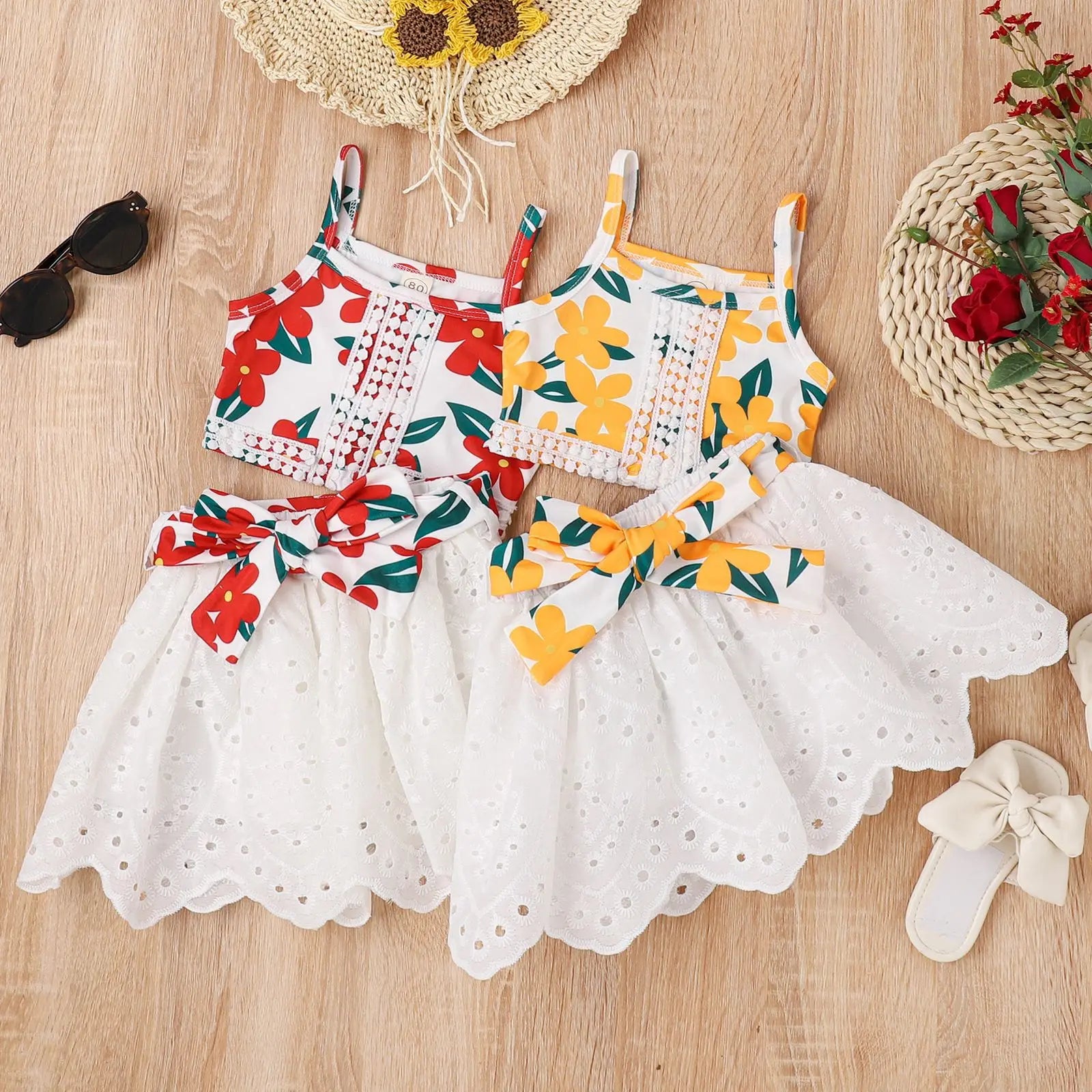 small بنات' كاجوال print بدون أكمام neck توب and bow جيب بدلة for ربيع and صيف breathable use clothes