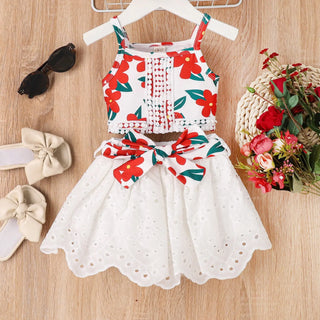 small بنات' كاجوال print بدون أكمام neck توب and bow جيب بدلة for ربيع and صيف breathable use clothes
