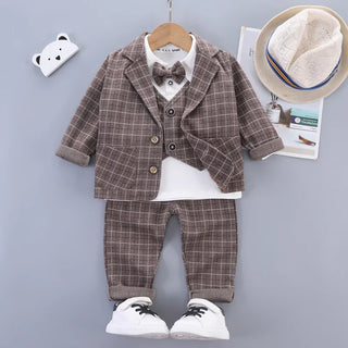 small medium-sized أولاد three-piece بدلة خريف cardigan jacket with bow tie waistcoat and plaid children's clothing طقم