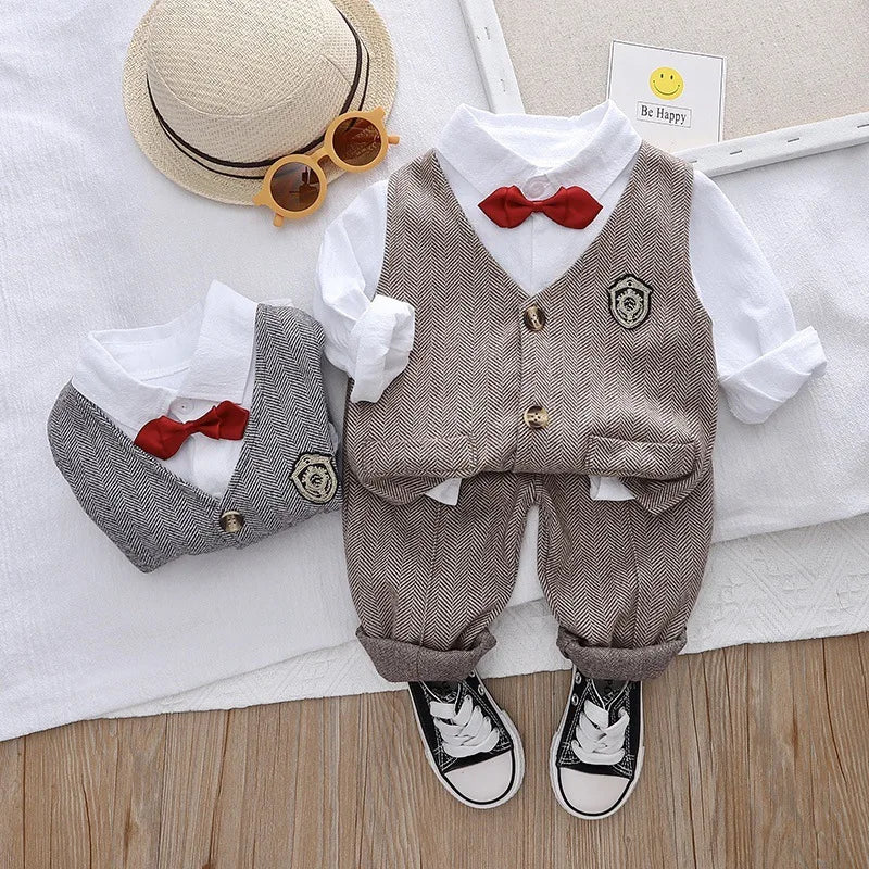 small and medium-sized أولاد' ربيع وخريف handsome baby plaid فيست shirt three piece طقم wholesale