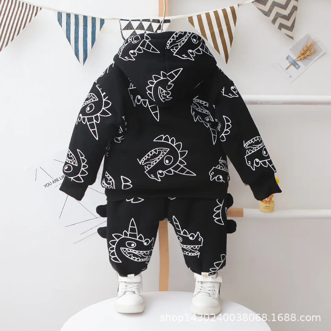 solid pattern طقم قطعتين for baby أولاد fall/شتاء كاجوال cartoon vests with fleece lining baby clothes