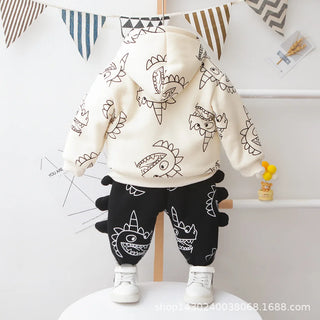 solid pattern طقم قطعتين for baby أولاد fall/شتاء كاجوال cartoon vests with fleece lining baby clothes
