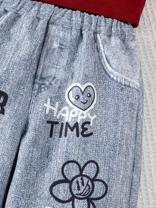 ربيع وخريف جديد product explosion-printed pants بدلة for بنات children's clothing طقم