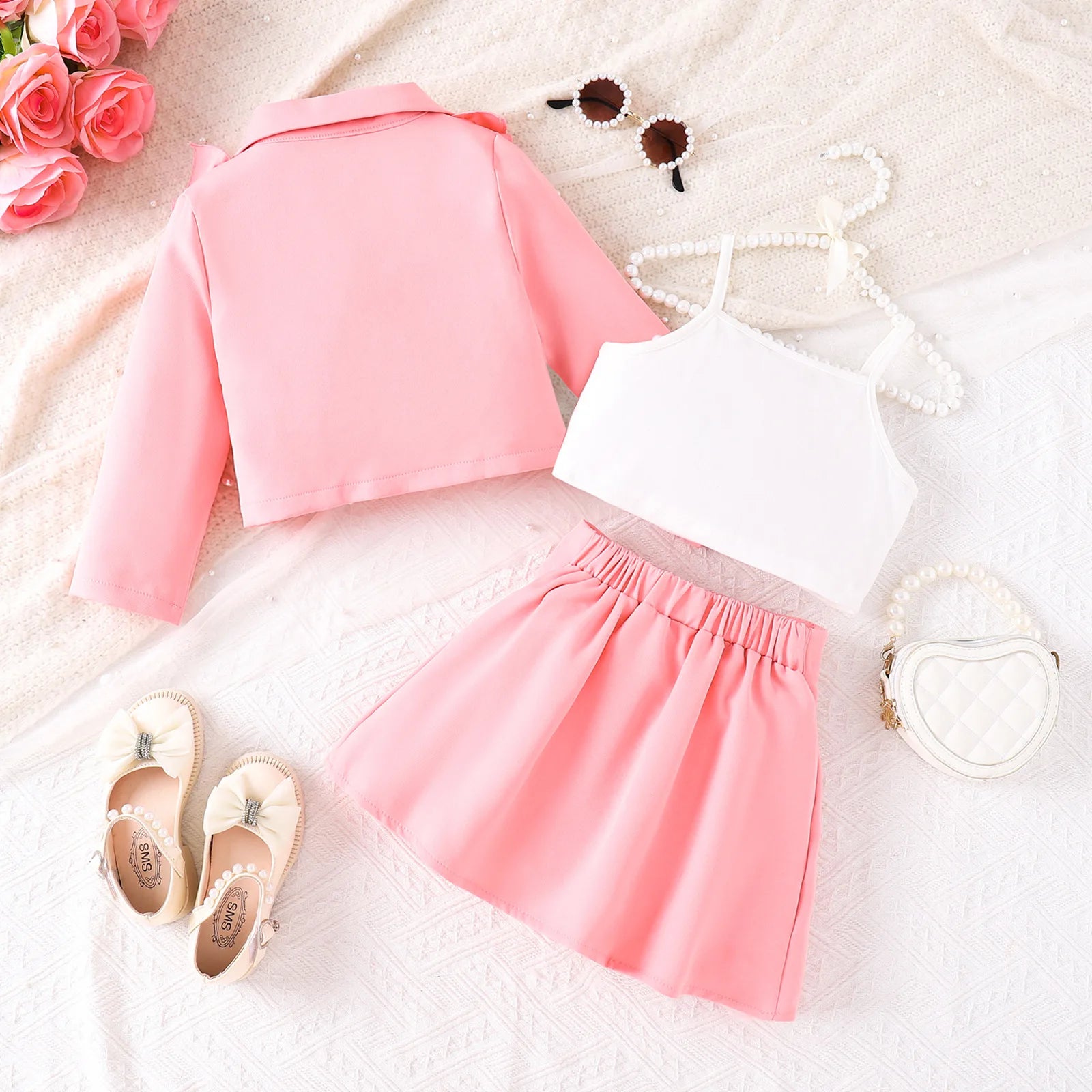 ربيع وخريف جديد ستايل بنت's طقم with strap inner coat and ruffle جيب 3-piece طقم