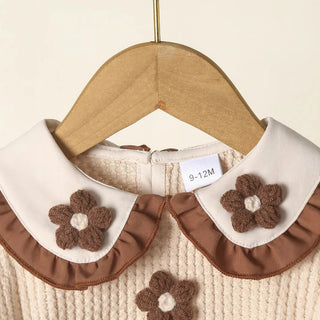 step بنت خريف/شتاء طقم with collar أكمام طويلة three dimensional flower pants 2-piece طقم