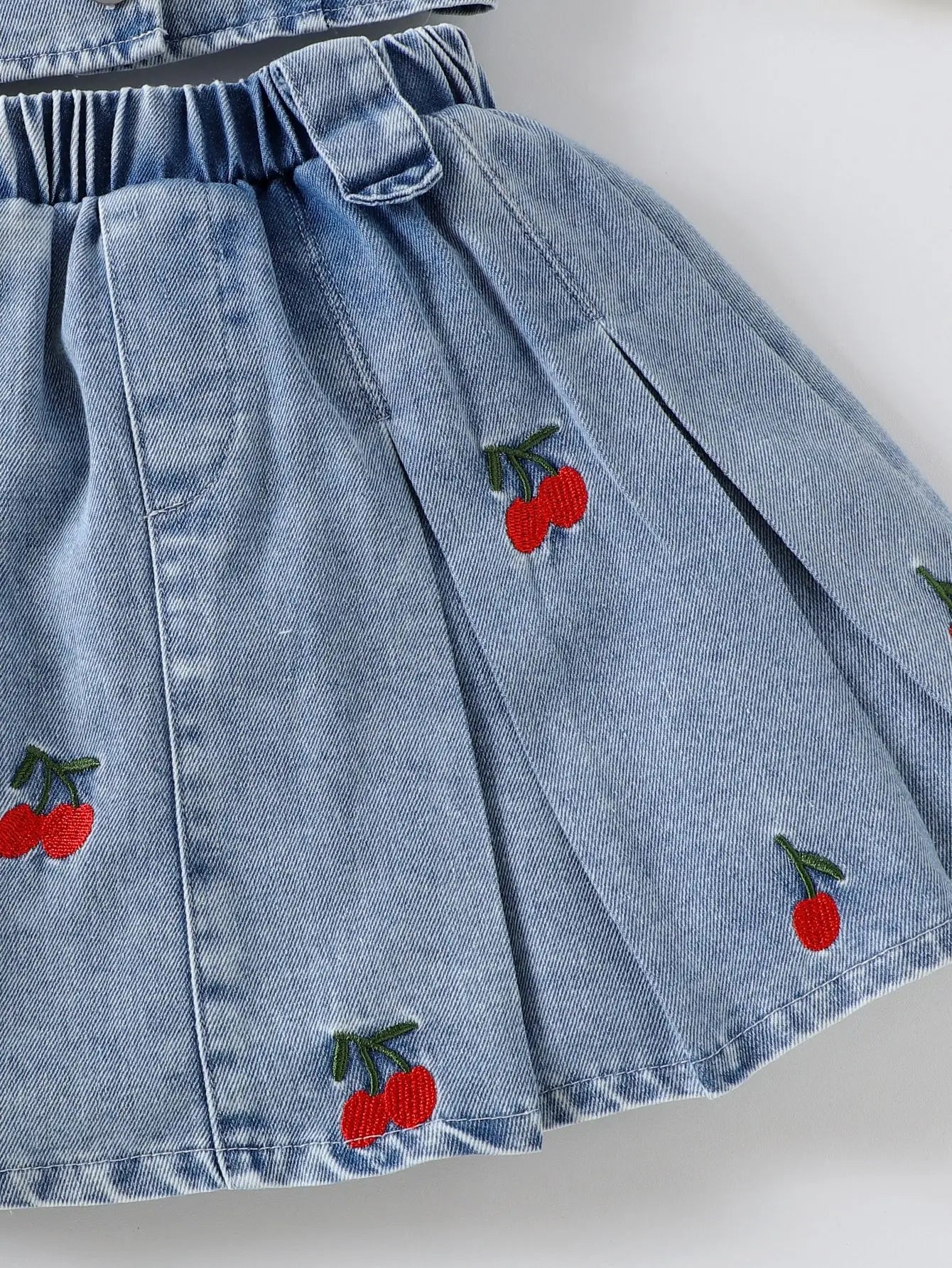 صيف cute بنت's clothing دينم embroidery cherry single-breasted فيست قصير جيب بنات clothing sets children's clothing