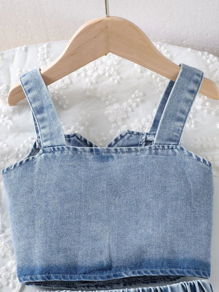صيف cute بنت's clothing دينم embroidery cherry single-breasted فيست قصير جيب بنات clothing sets children's clothing