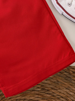 صيف بنت طقم قطعتين كم فيست red wide leg cotton knit outfit animal logo صيف outfits
