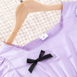 صيف بنات' كاجوال فستان، large children's أكمام قصيرةd square neck bow solid color فستان