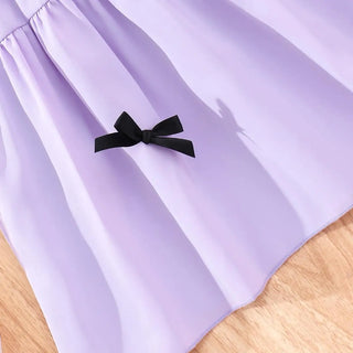 صيف بنات' كاجوال فستان، large children's أكمام قصيرةd square neck bow solid color فستان