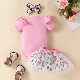 صيف infant newborn clothing طقم baby بنت bodysuit leopard تل bowknot جيب headband-أكمام قصيرة cotton 3pcs